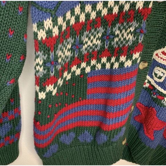 VINTAGE Heart Cardigan Sweater Large 80s Americana Granny Hand EmbroideredL - Picture 5 of 9